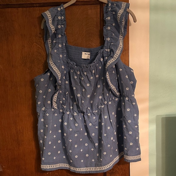 Old Navy Blue Floral Ruffle Tank Top - Picture 1 of 3